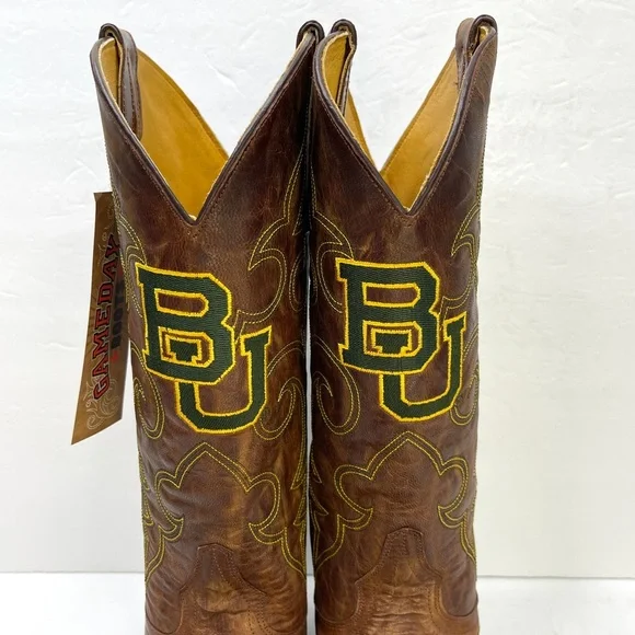 GAMEDAY BOOTS Baylor University Bears Embroidered Cowboy Boots NEW Size 10 Brown